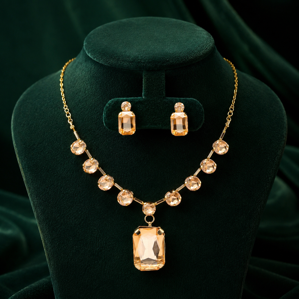 Champange Crystal Pendant Set
