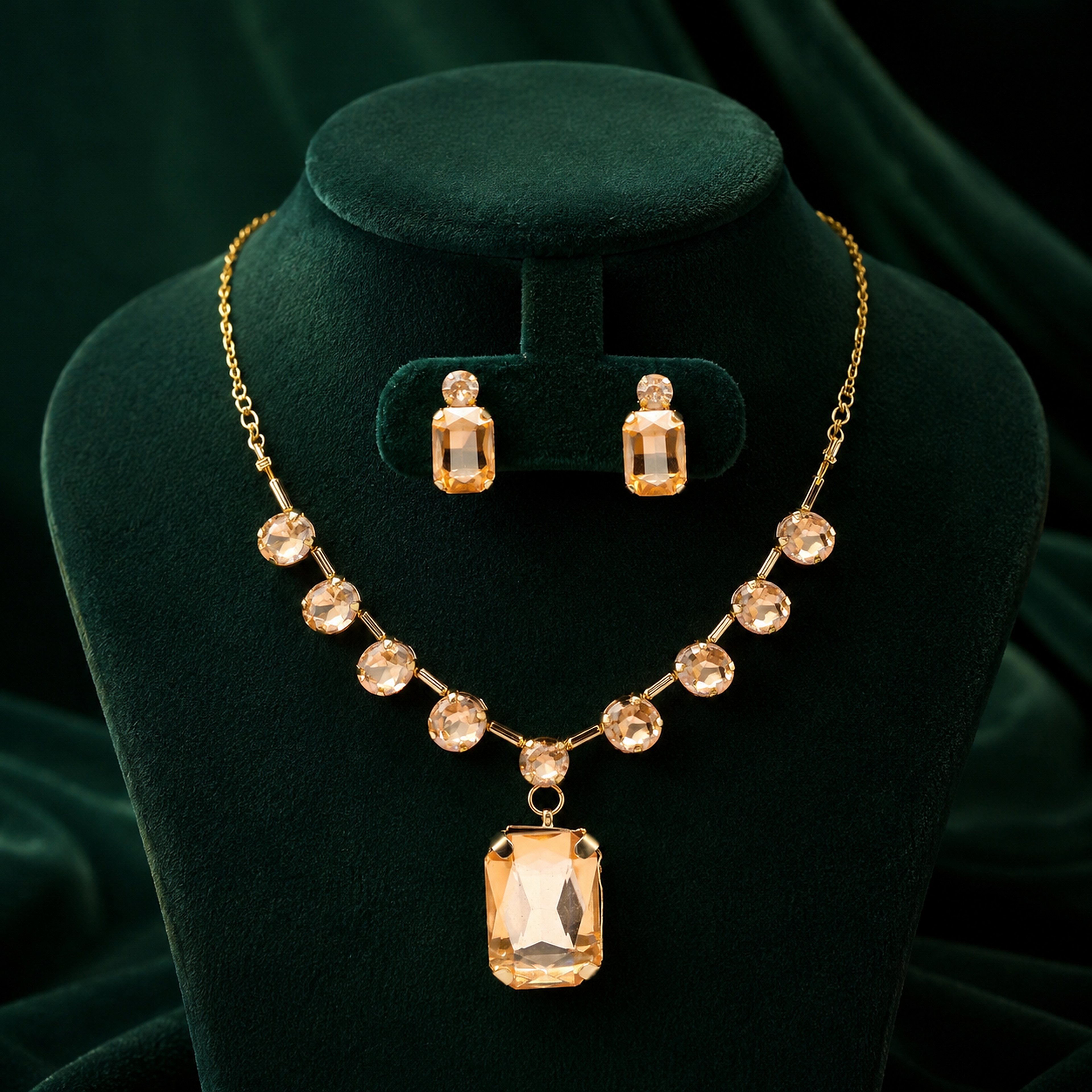 Champange Crystal Pendant Set