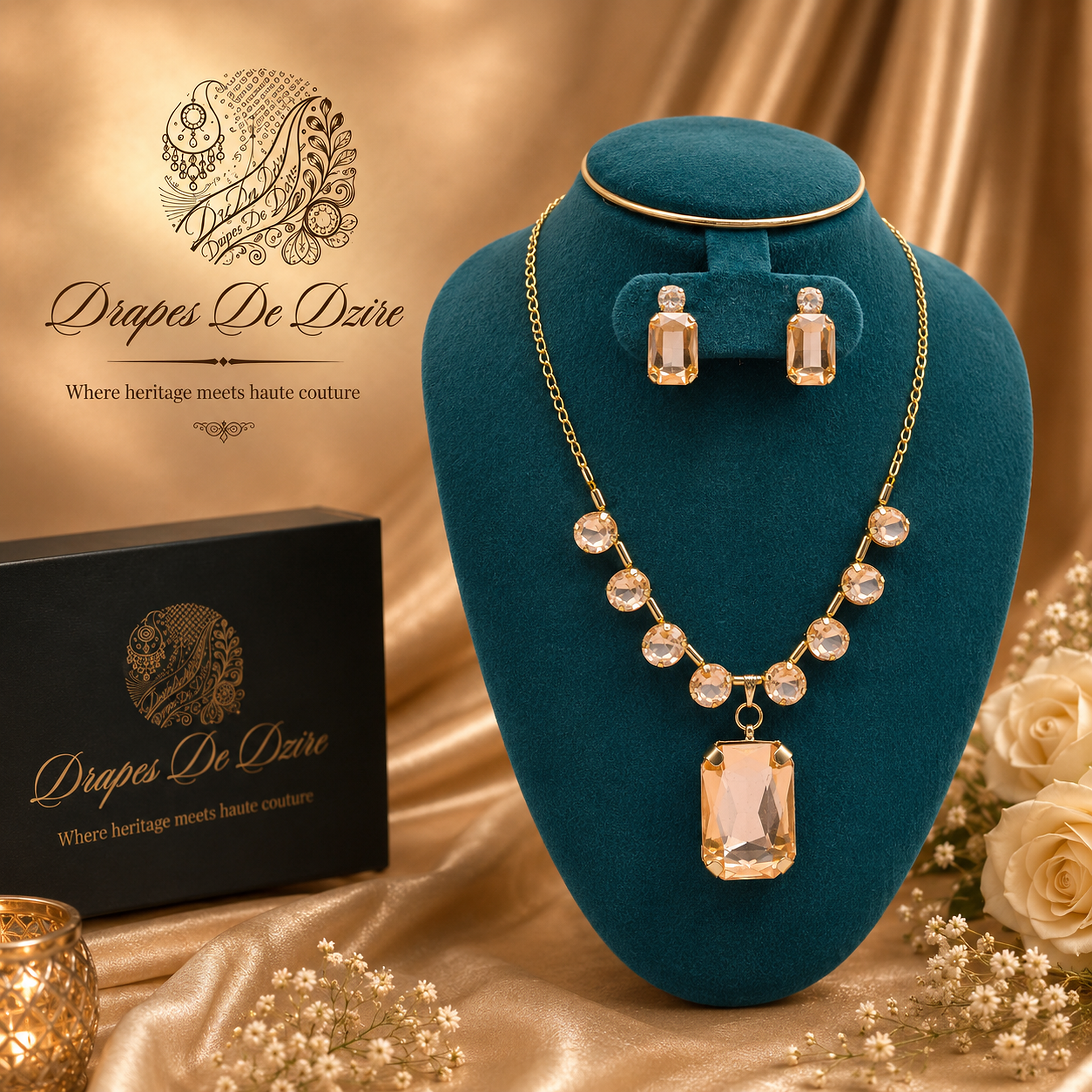Champange Crystal Pendant Set