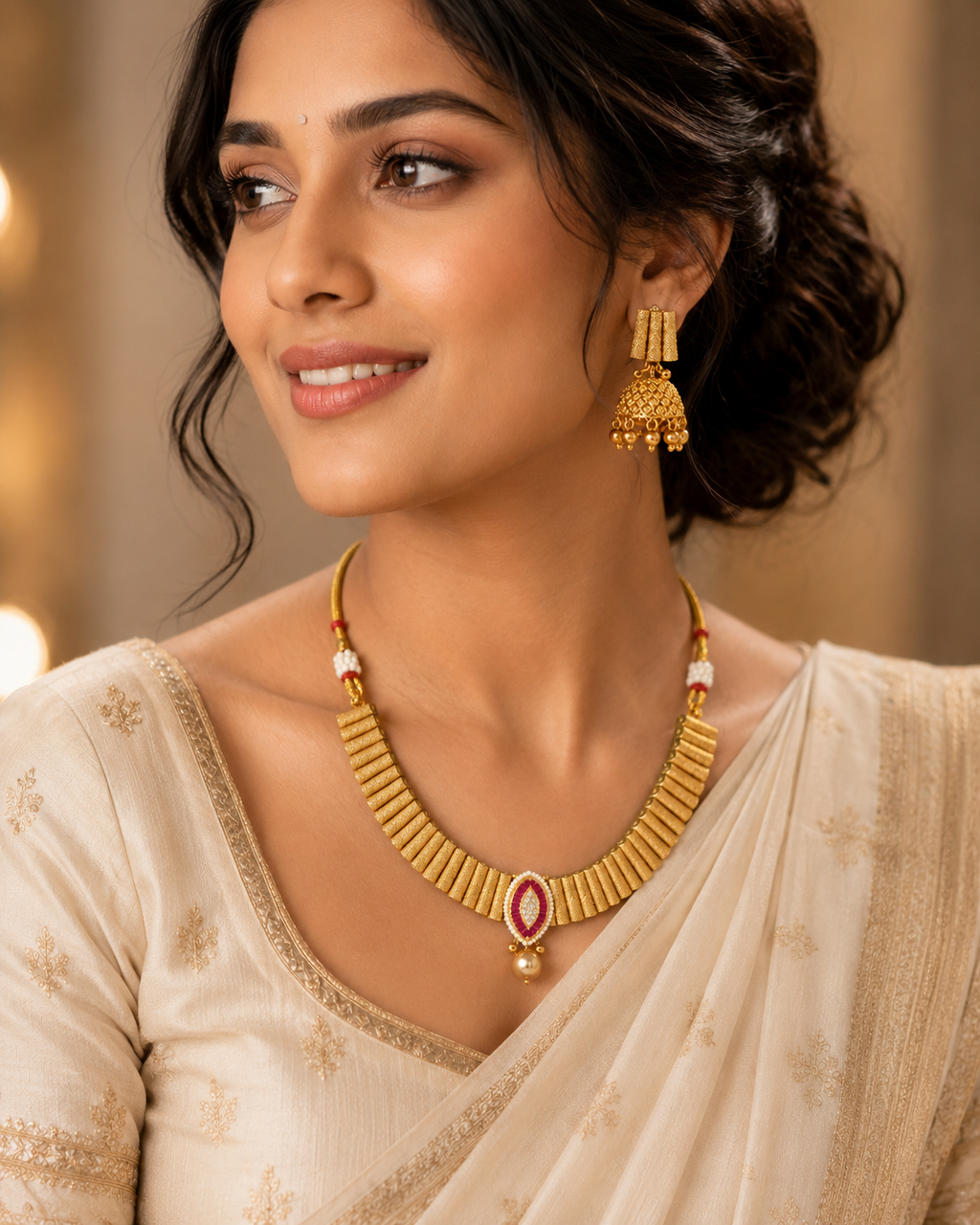 Bold Traditional Gold-Tone Statement Jhumka Necklace Set