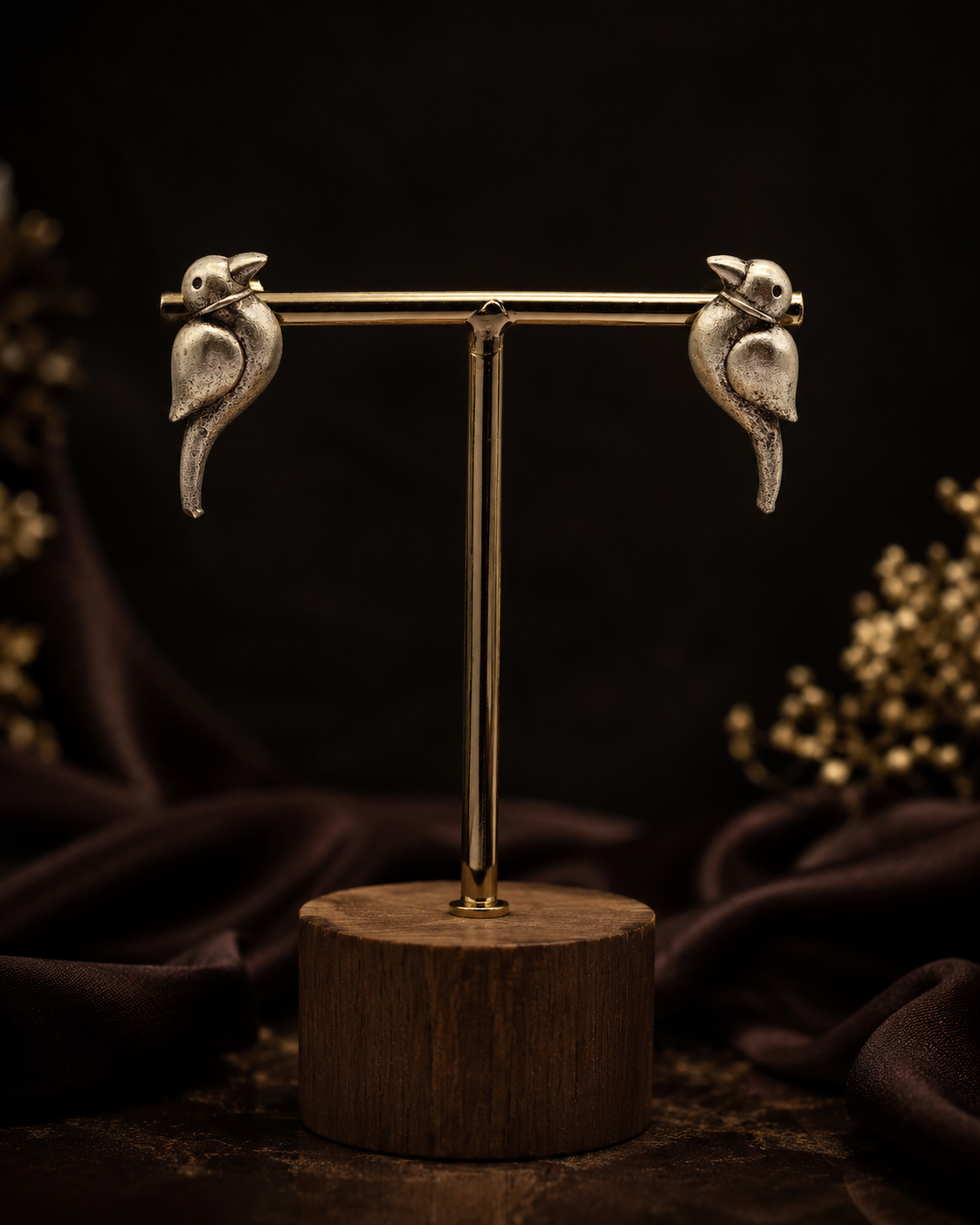 Oxidized Silver Bird Earrings