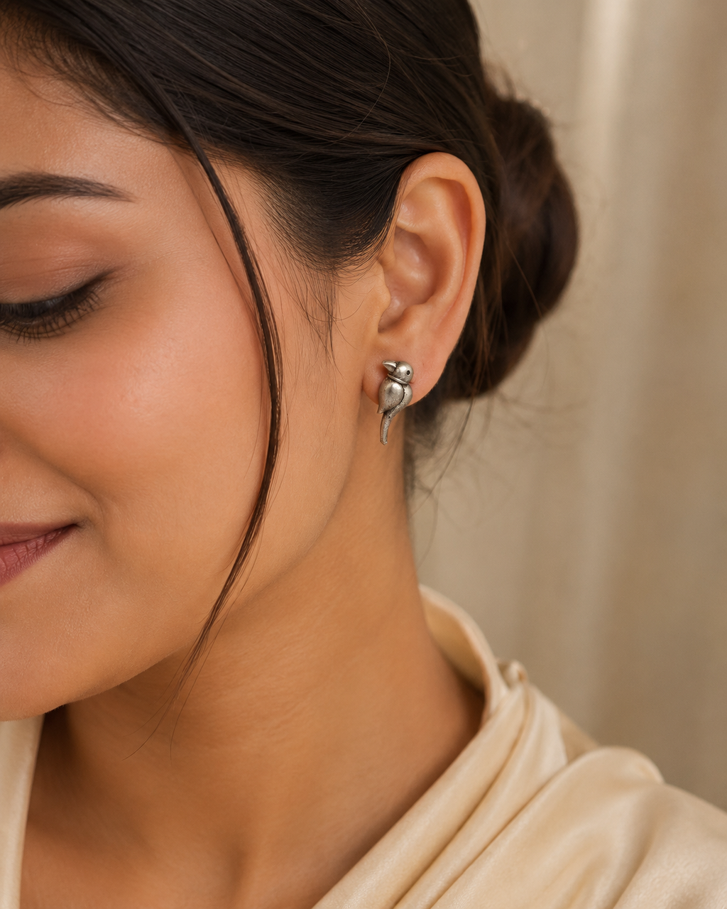 Oxidized Silver Bird Earrings