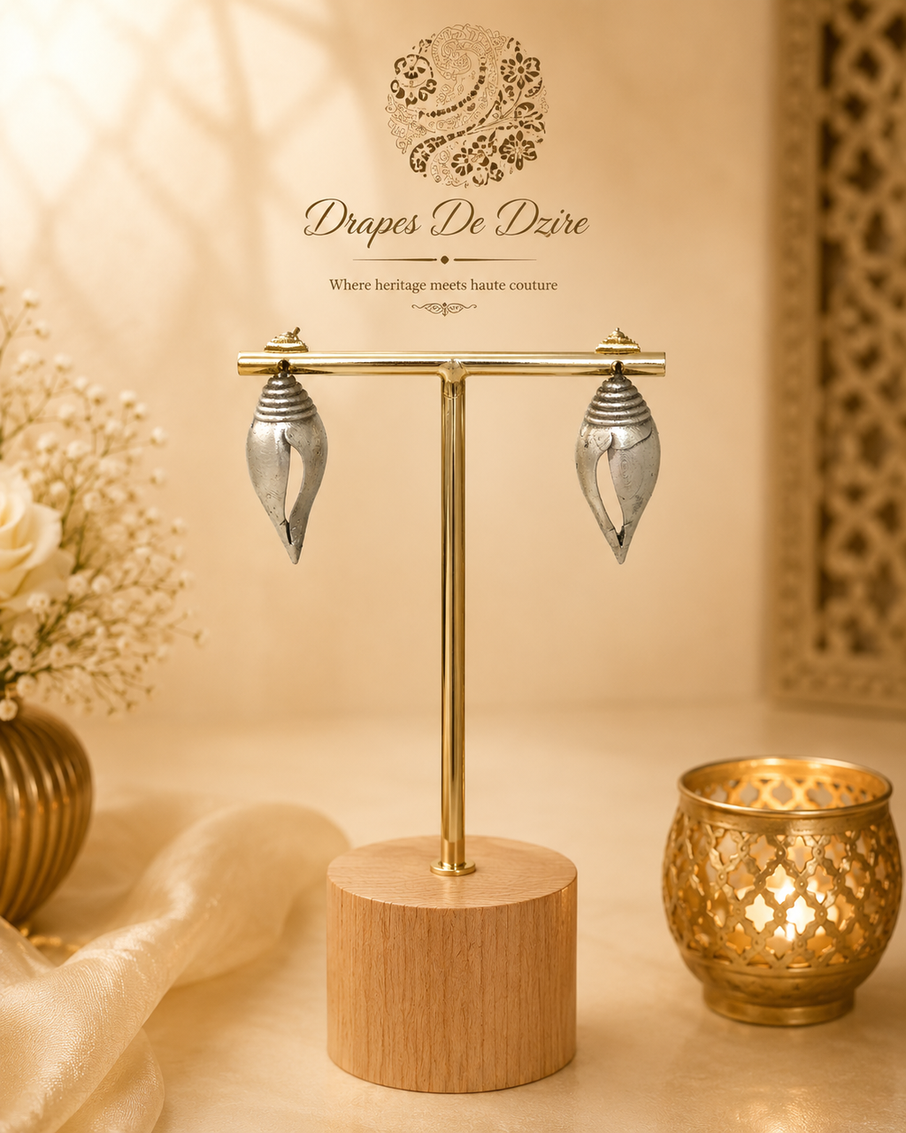 Unique Oxidised Shanku / Shell Design Earrings