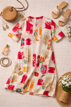 Abstract Ikat Multi Print Straight Cotton Kurta