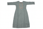 Grey Striped Hand Embroidered Cotton Kurta for Women | Straight Ethnic Kurti