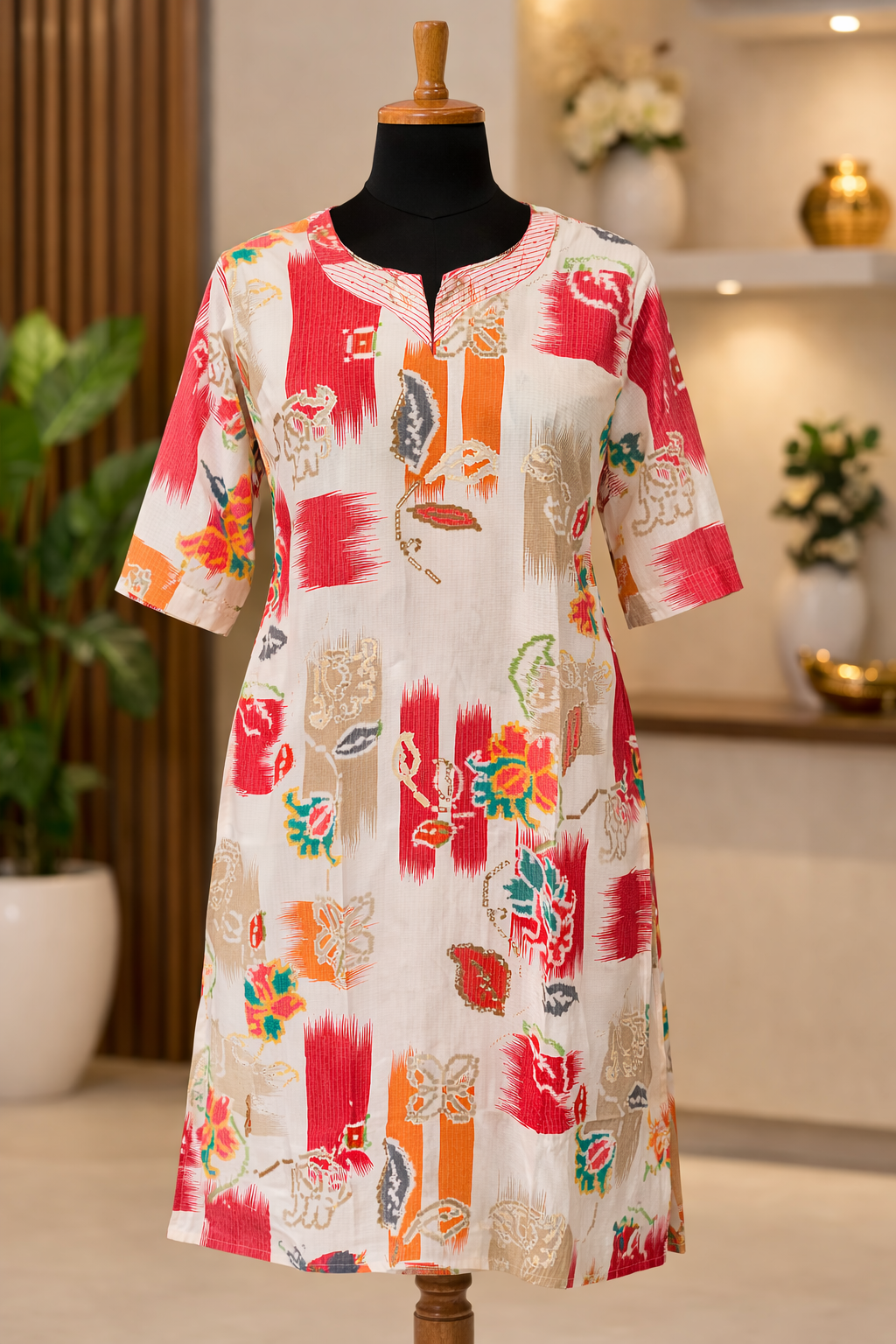 Abstract Ikat Multi Print Straight Cotton Kurta