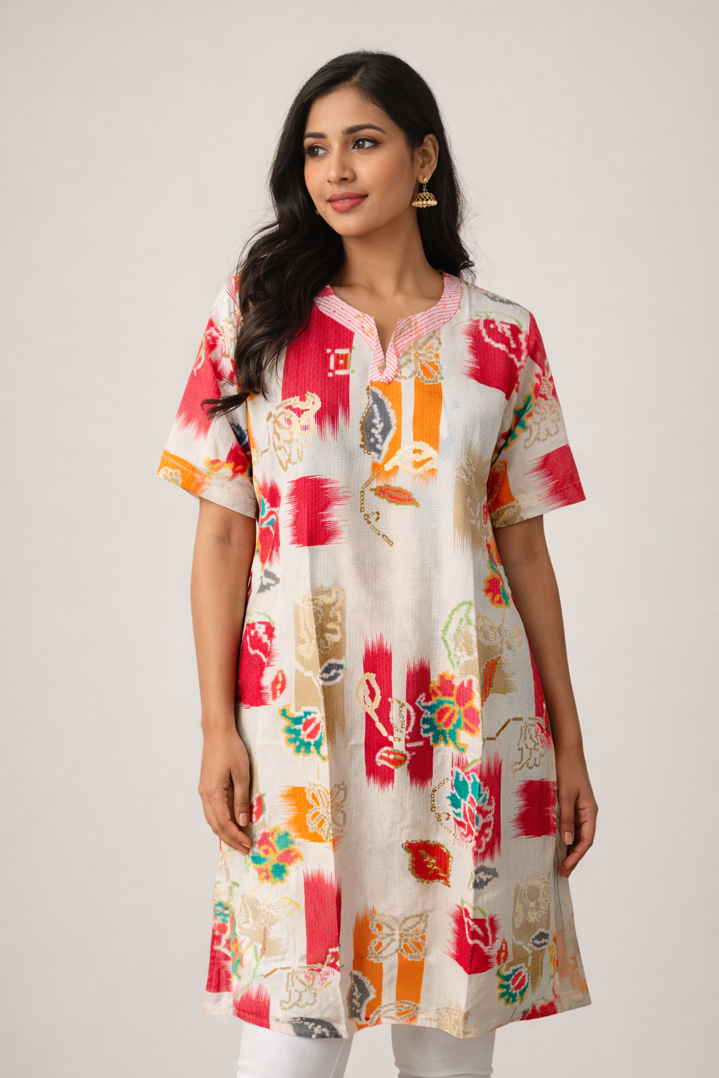 Abstract Ikat Multi Print Straight Cotton Kurta
