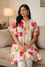 Abstract Ikat Multi Print Straight Cotton Kurta