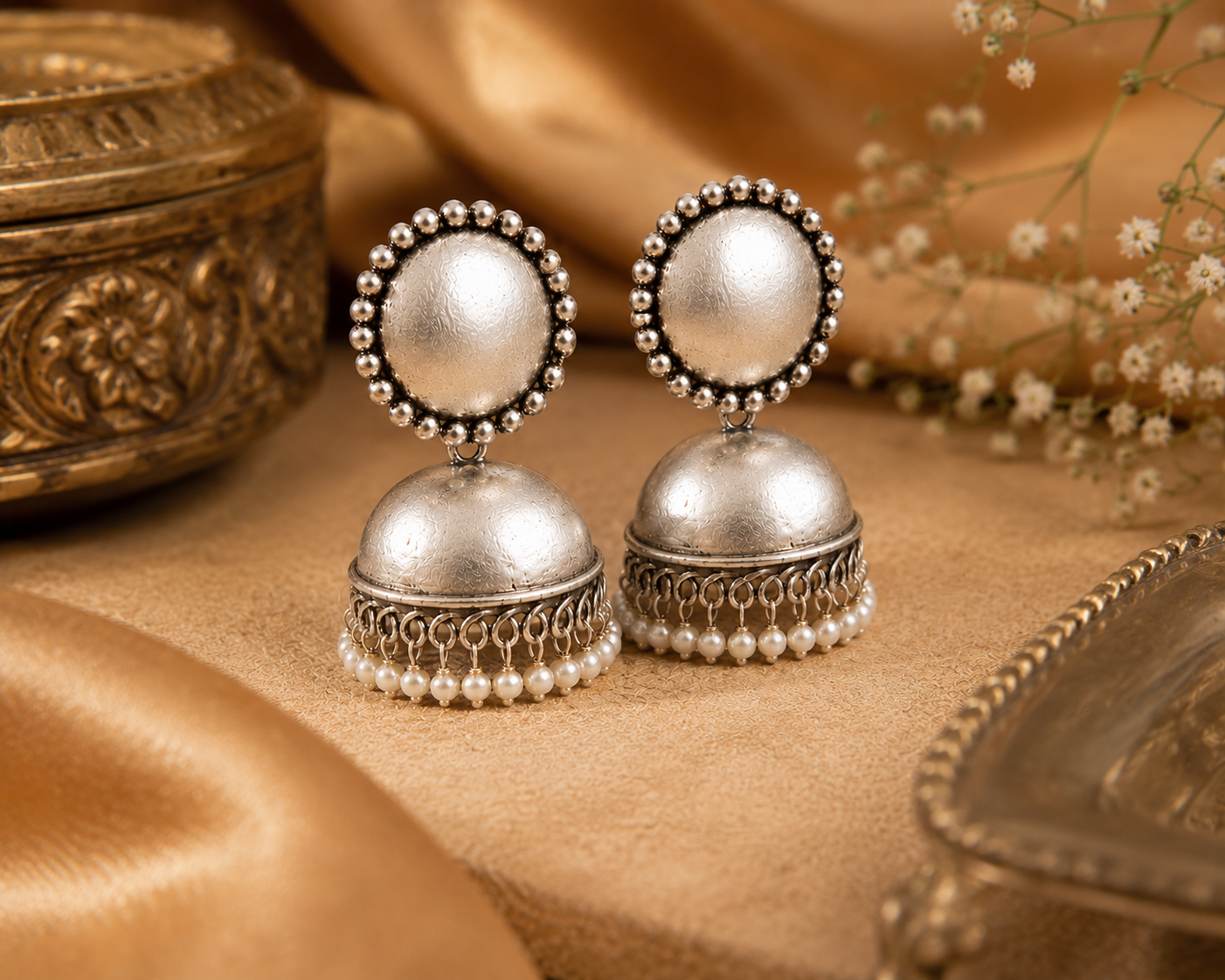Classic Oxidised Silver Jhumka Earrings