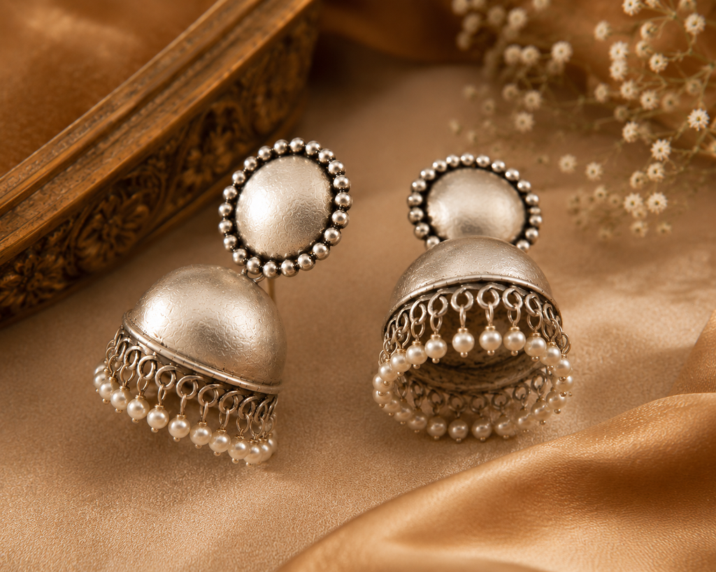 Classic Oxidised Silver Jhumka Earrings