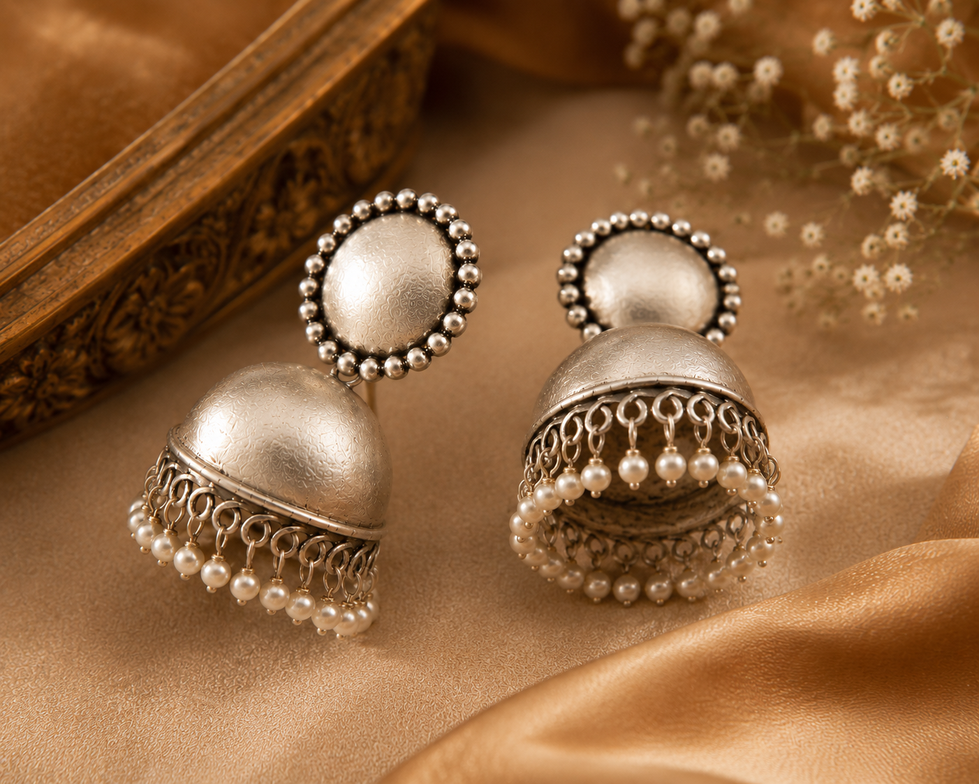 Classic Oxidised Silver Jhumka Earrings