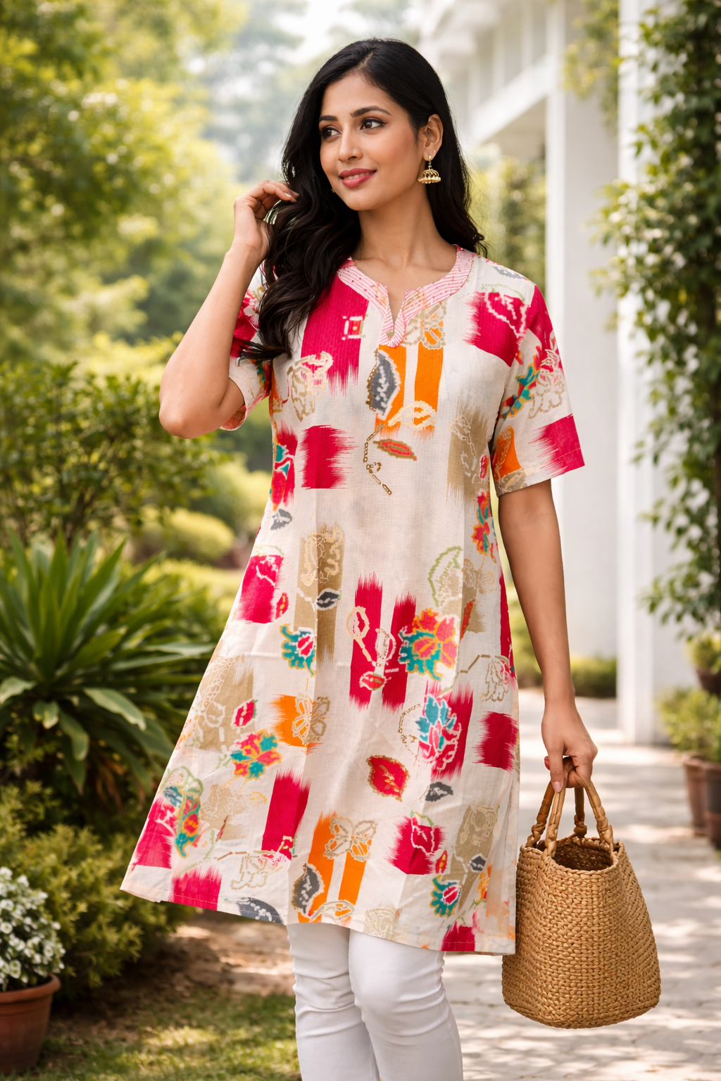 Abstract Ikat Multi Print Straight Cotton Kurta