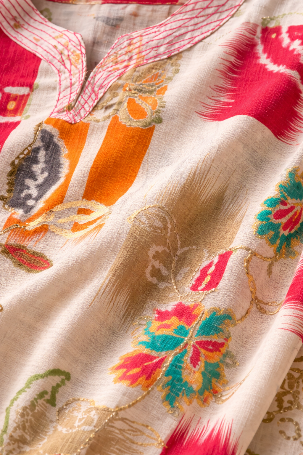 Abstract Ikat Multi Print Straight Cotton Kurta
