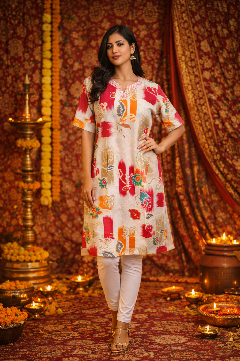 Abstract Ikat Multi Print Straight Cotton Kurta