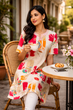 Abstract Ikat Multi Print Straight Cotton Kurta