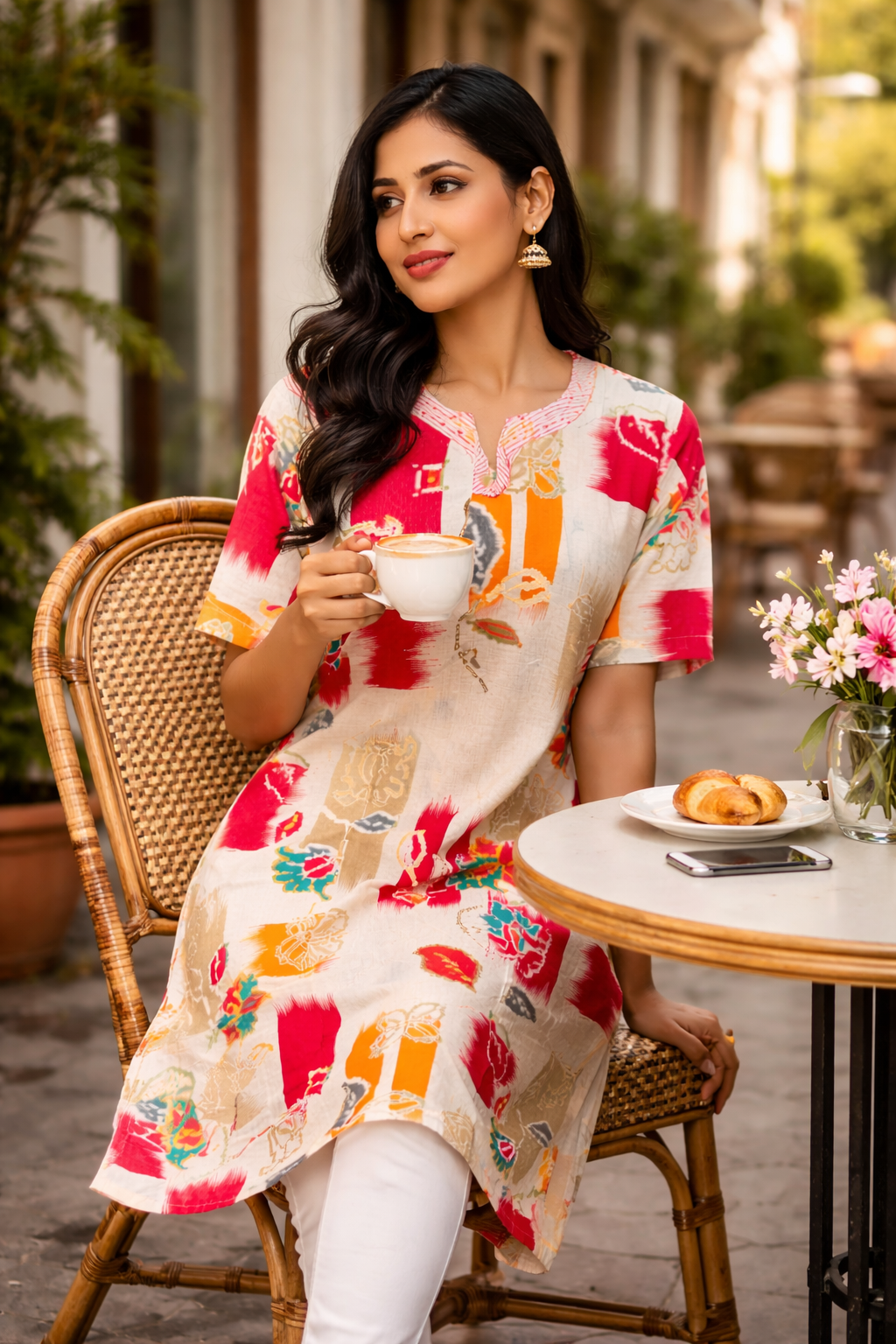 Abstract Ikat Multi Print Straight Cotton Kurta