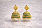 Green Stone Lakshmi Pendant Necklace Set with Jhumkas
