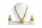 Green Stone Lakshmi Pendant Necklace Set with Jhumkas
