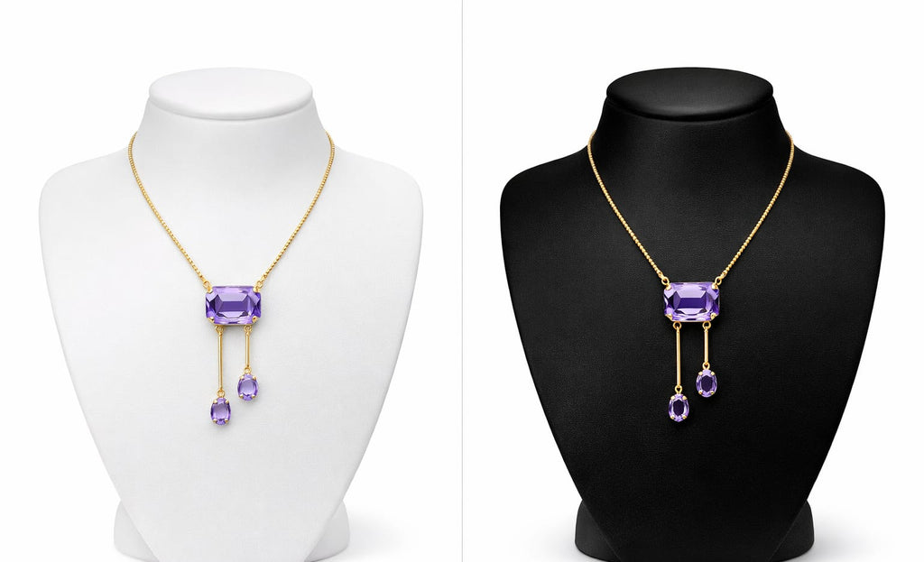 Gold-Plated Chain with Purple Pendant & Pressing Earrings
