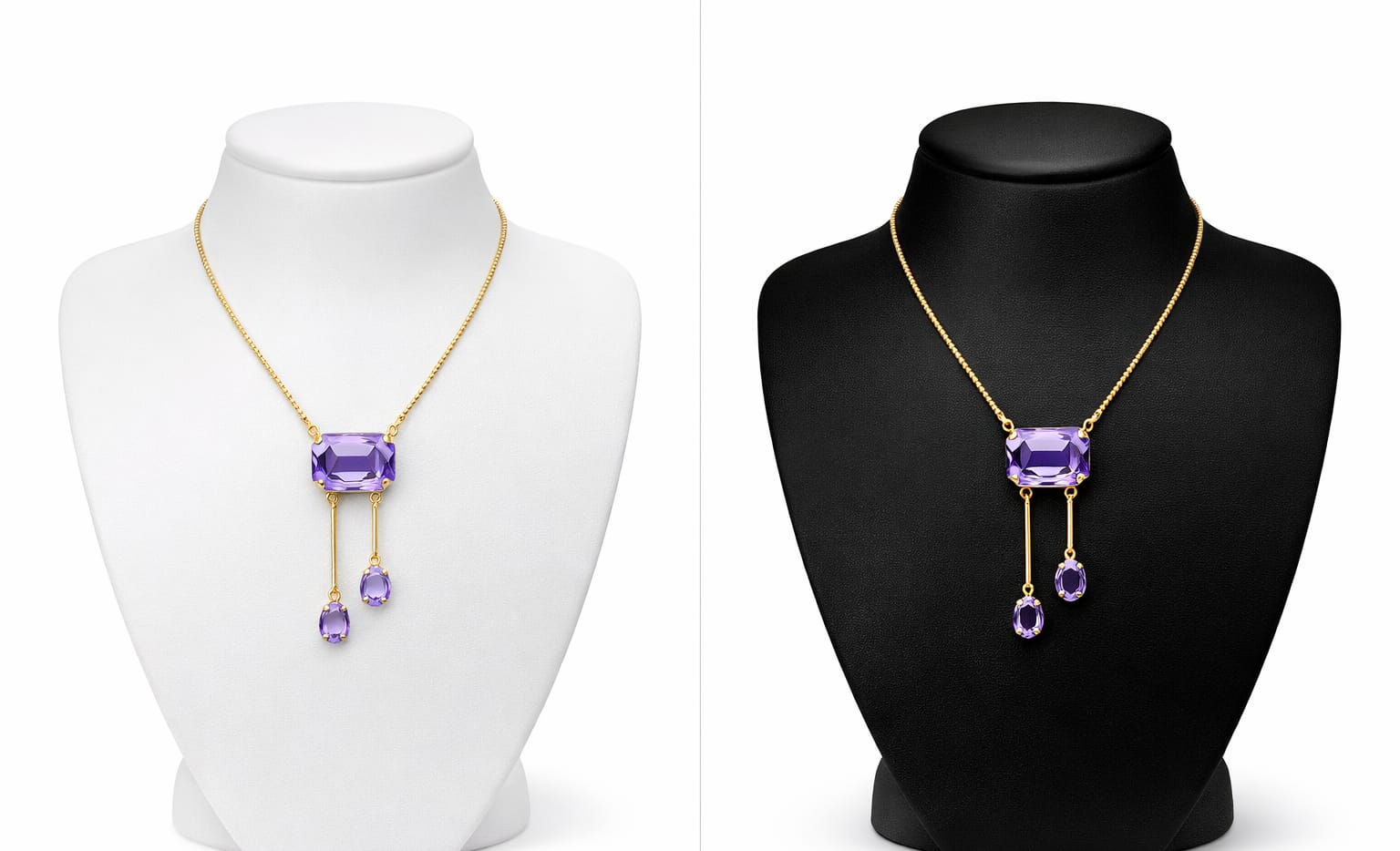 Gold-Plated Chain with Purple Pendant & Pressing Earrings