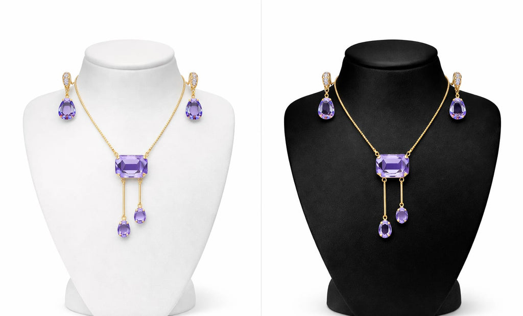 Gold-Plated Chain with Purple Pendant & Pressing Earrings