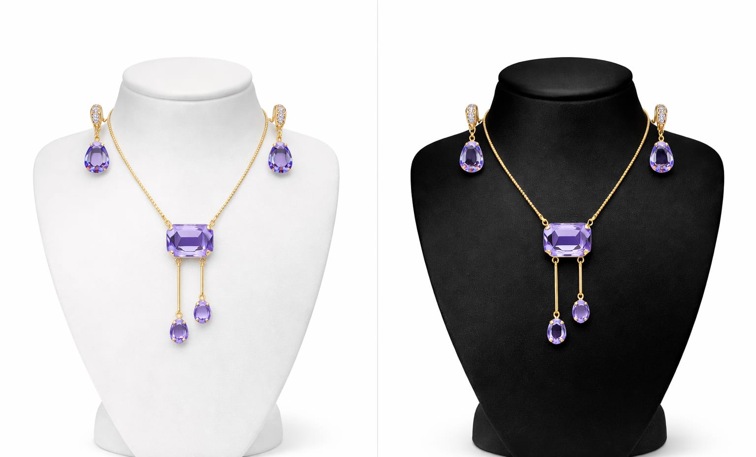 Gold-Plated Chain with Purple Pendant & Pressing Earrings