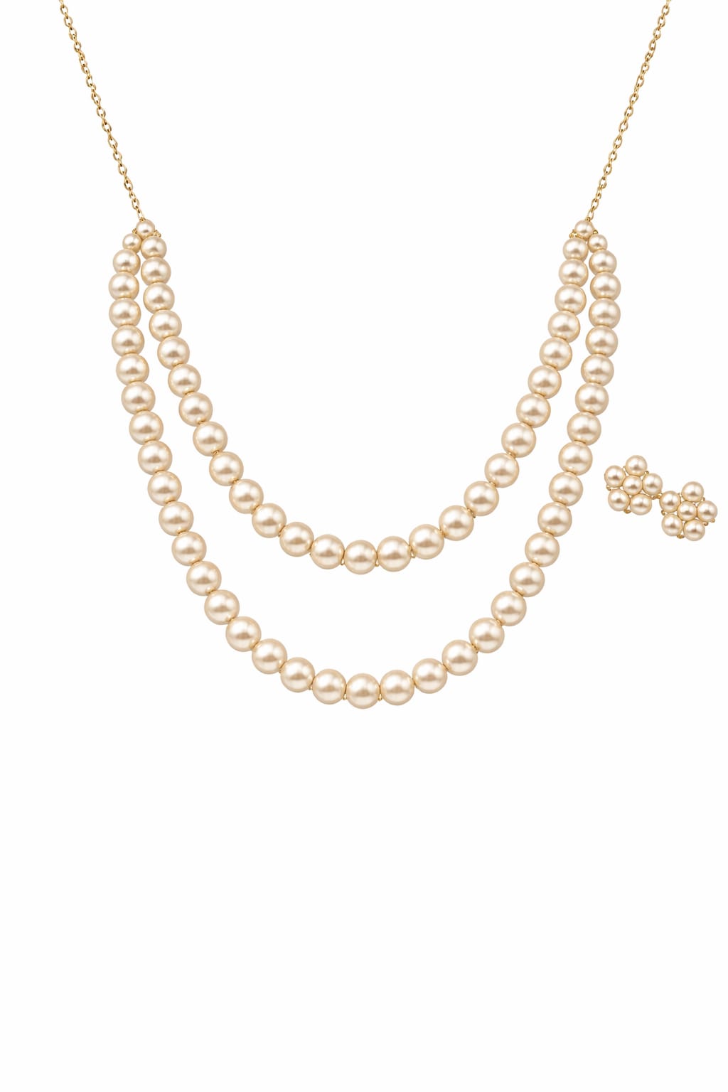 Elegant White Shiny 2-Layer Beads Chain Set with Pressing Earrings