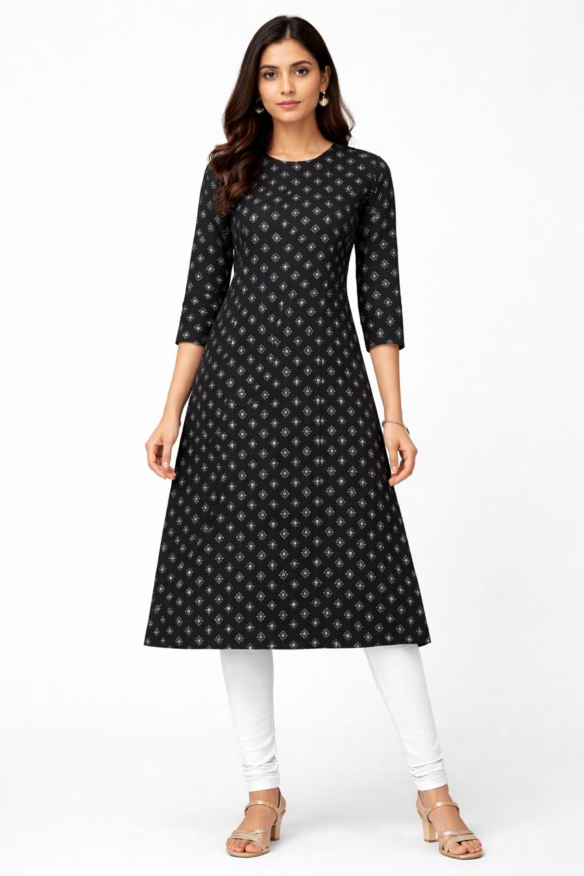 Floral Printed V-Neck Cotton Ethnic Kurti