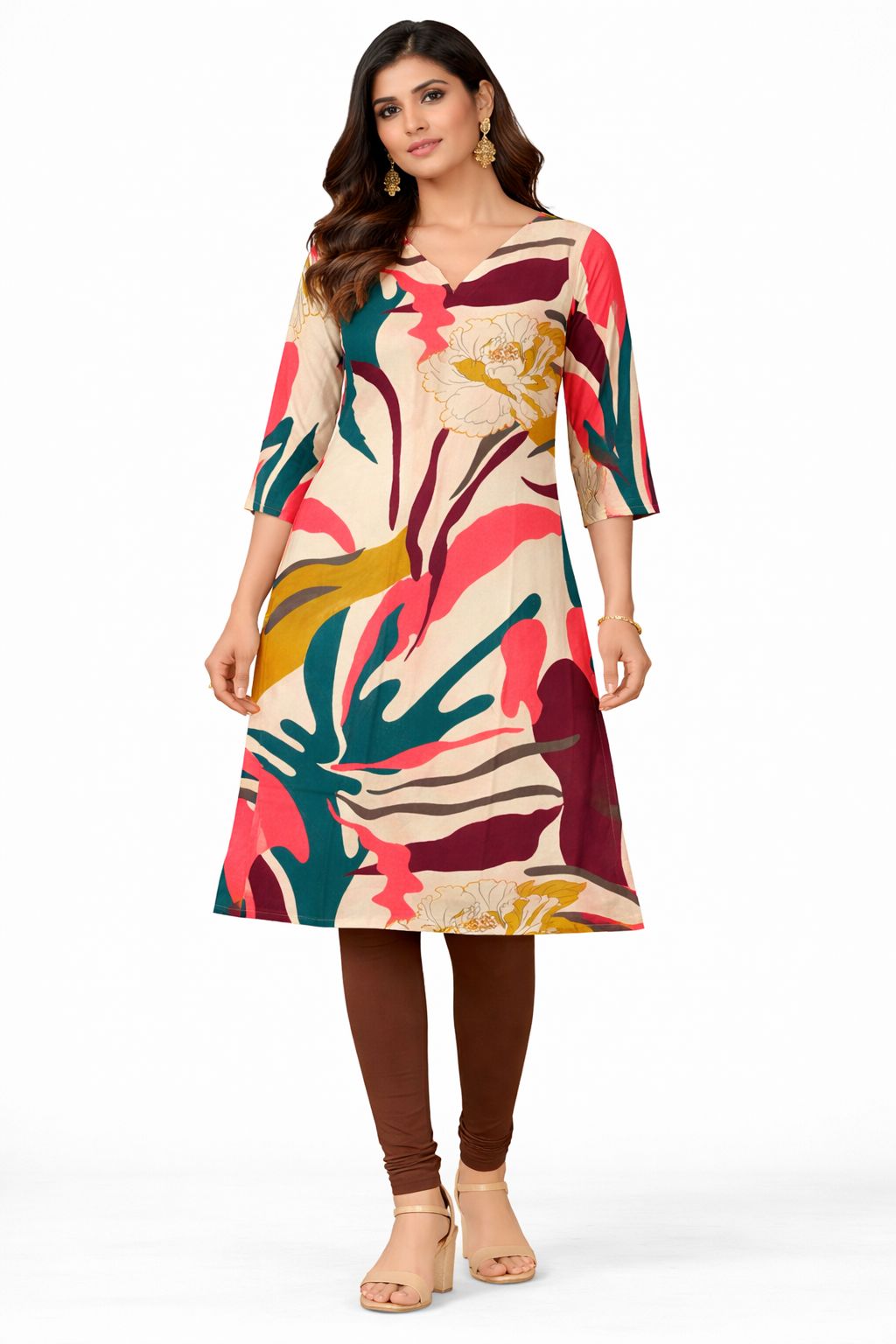 Rayon Cotton V-Neck Ethnic Single Kurti