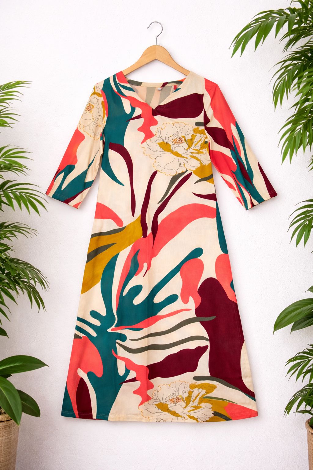 Rayon Cotton V-Neck Ethnic Single Kurti