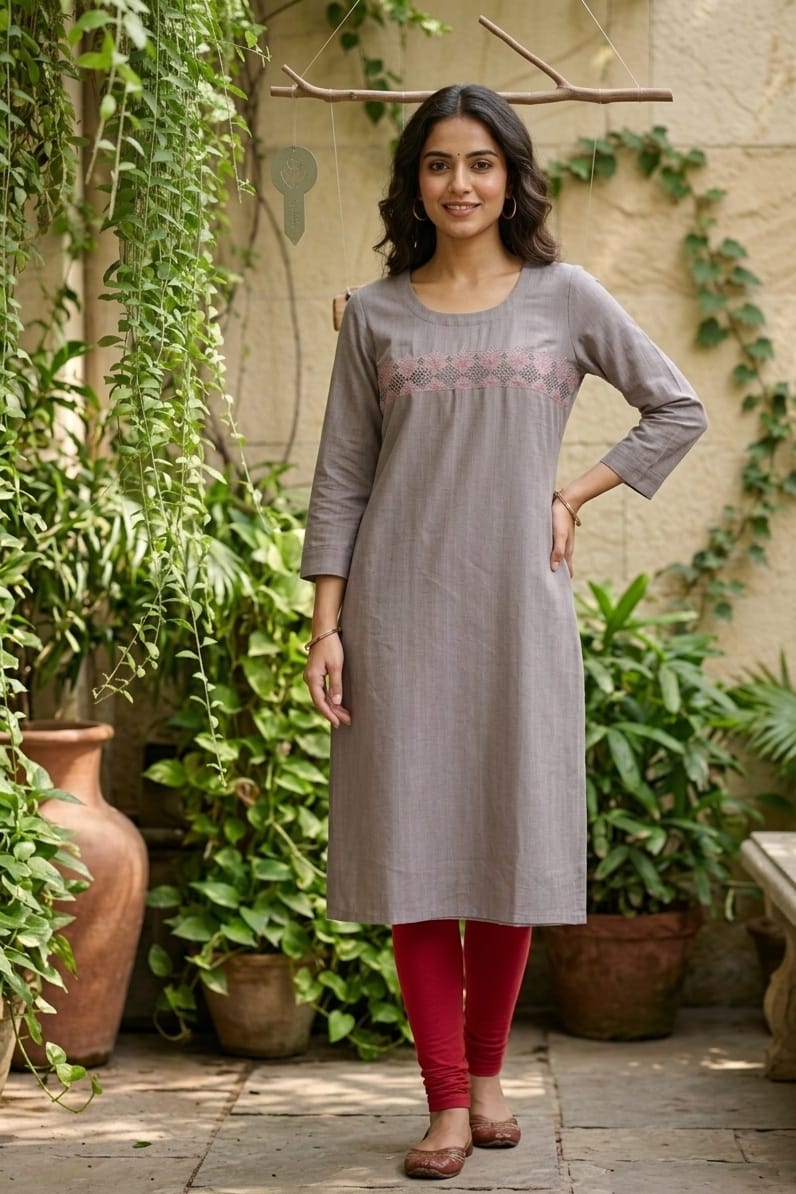 Cutwork Hand Embroidered Premium Cotton Kurti
