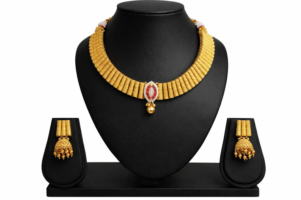 Bold Traditional Gold-Tone Statement Jhumka Necklace Set