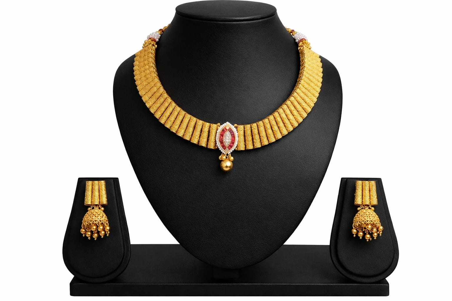 Bold Traditional Gold-Tone Statement Jhumka Necklace Set