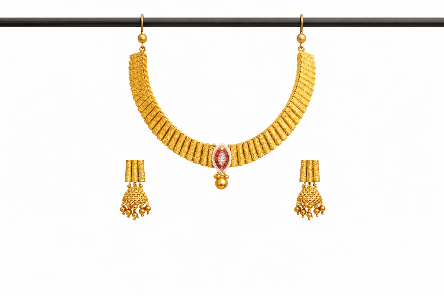 Bold Traditional Gold-Tone Statement Jhumka Necklace Set