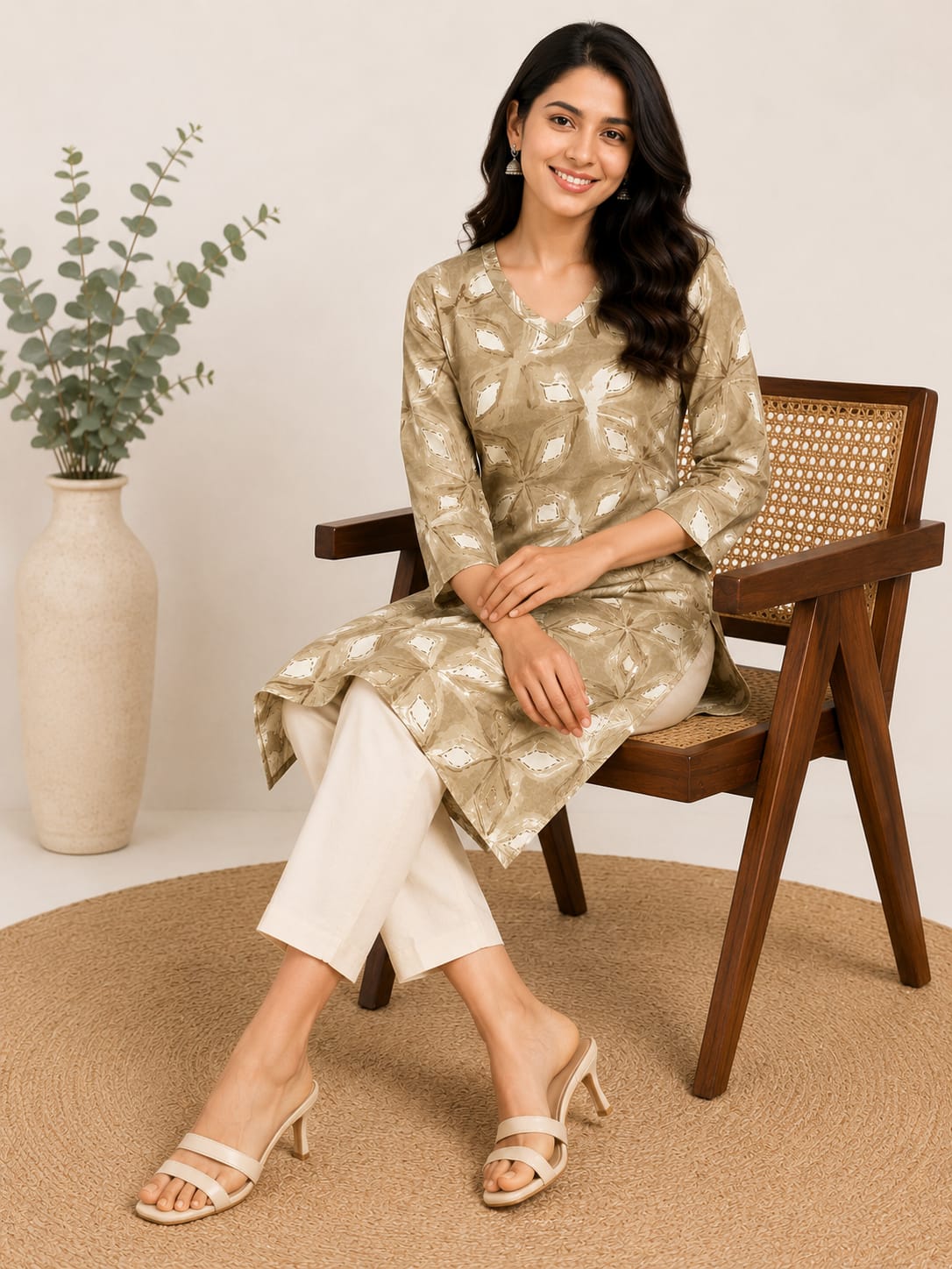Floral Printed Cotton Ethnic Kurti for Women