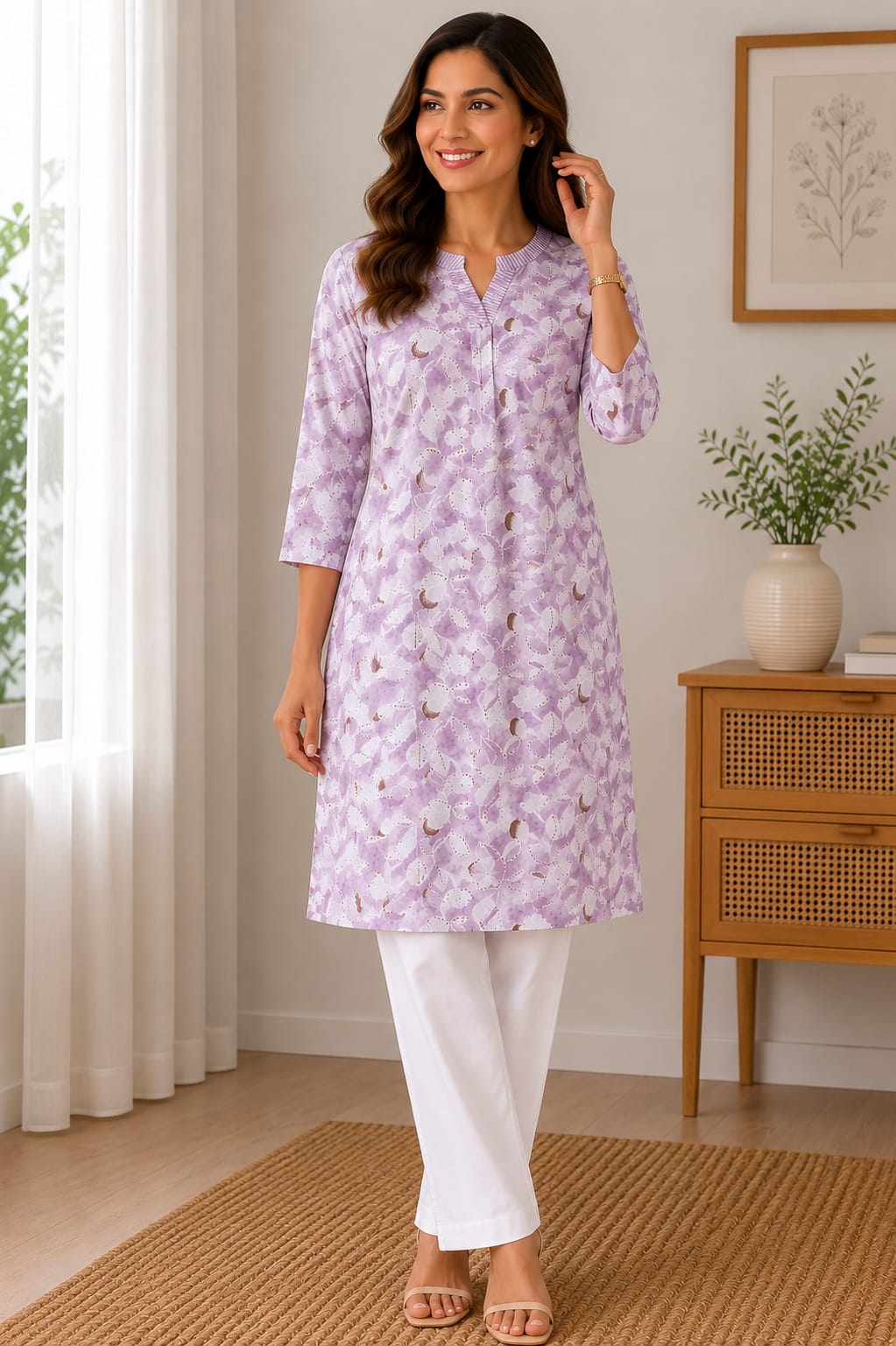 Floral Printed Cotton Ethnic Kurti for Women