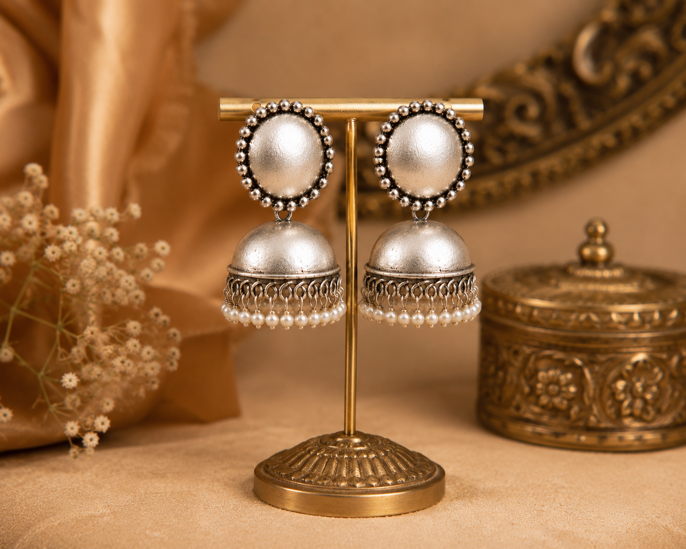 Classic Oxidised Silver Jhumka Earrings