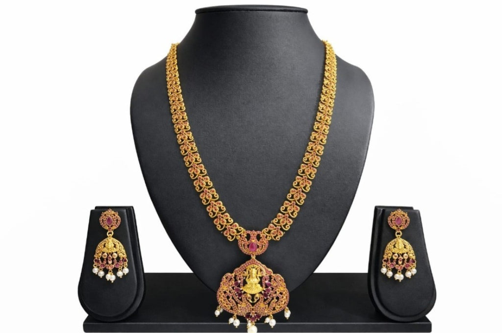 Ruby Stone long necklace Imitation Jewellery Set
