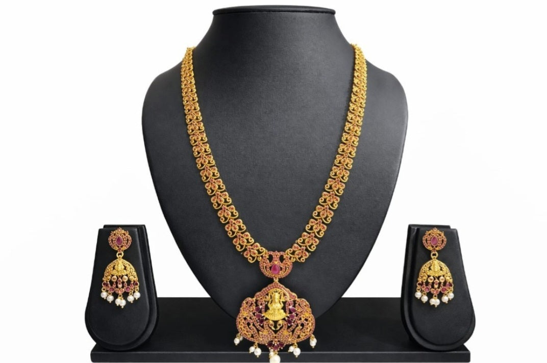 Ruby Stone long necklace Imitation Jewellery Set