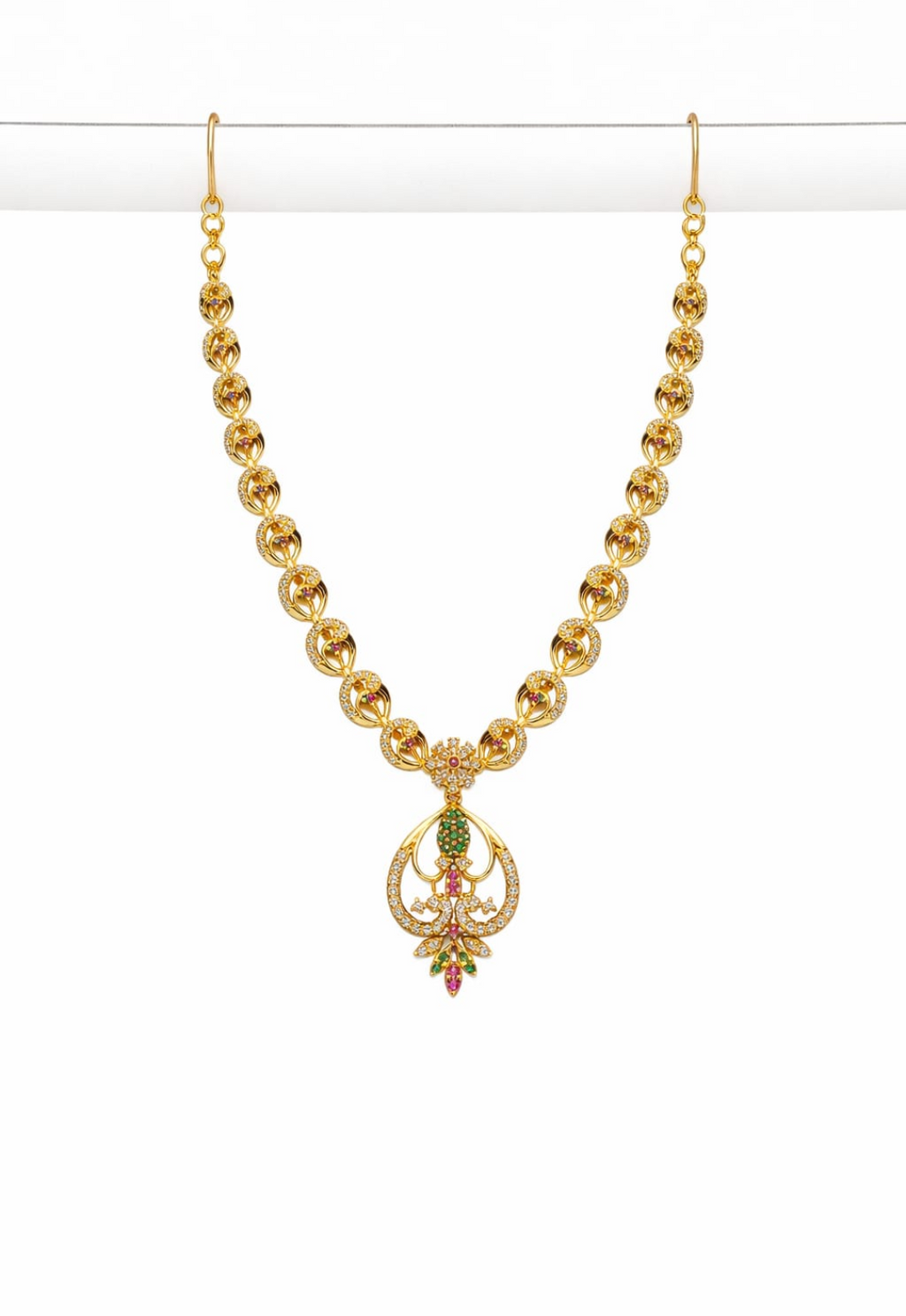 Heart-Shaped Twin Peacock Gold-Plated Short Necklace