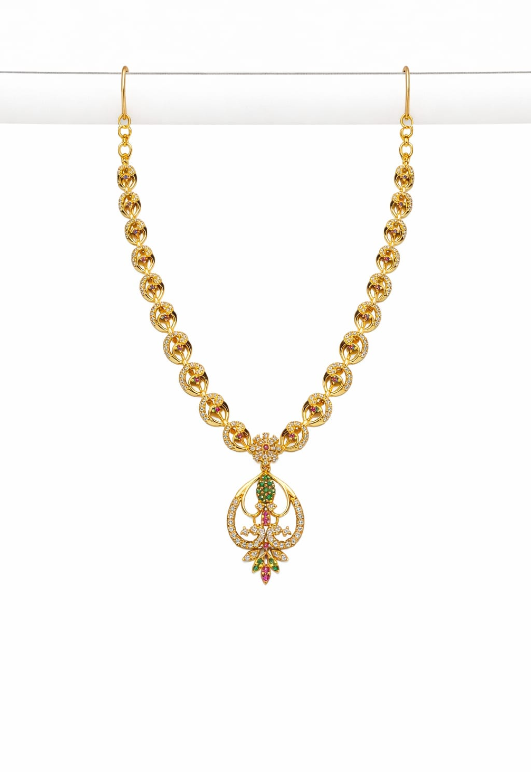 Heart-Shaped Twin Peacock Gold-Plated Short Necklace