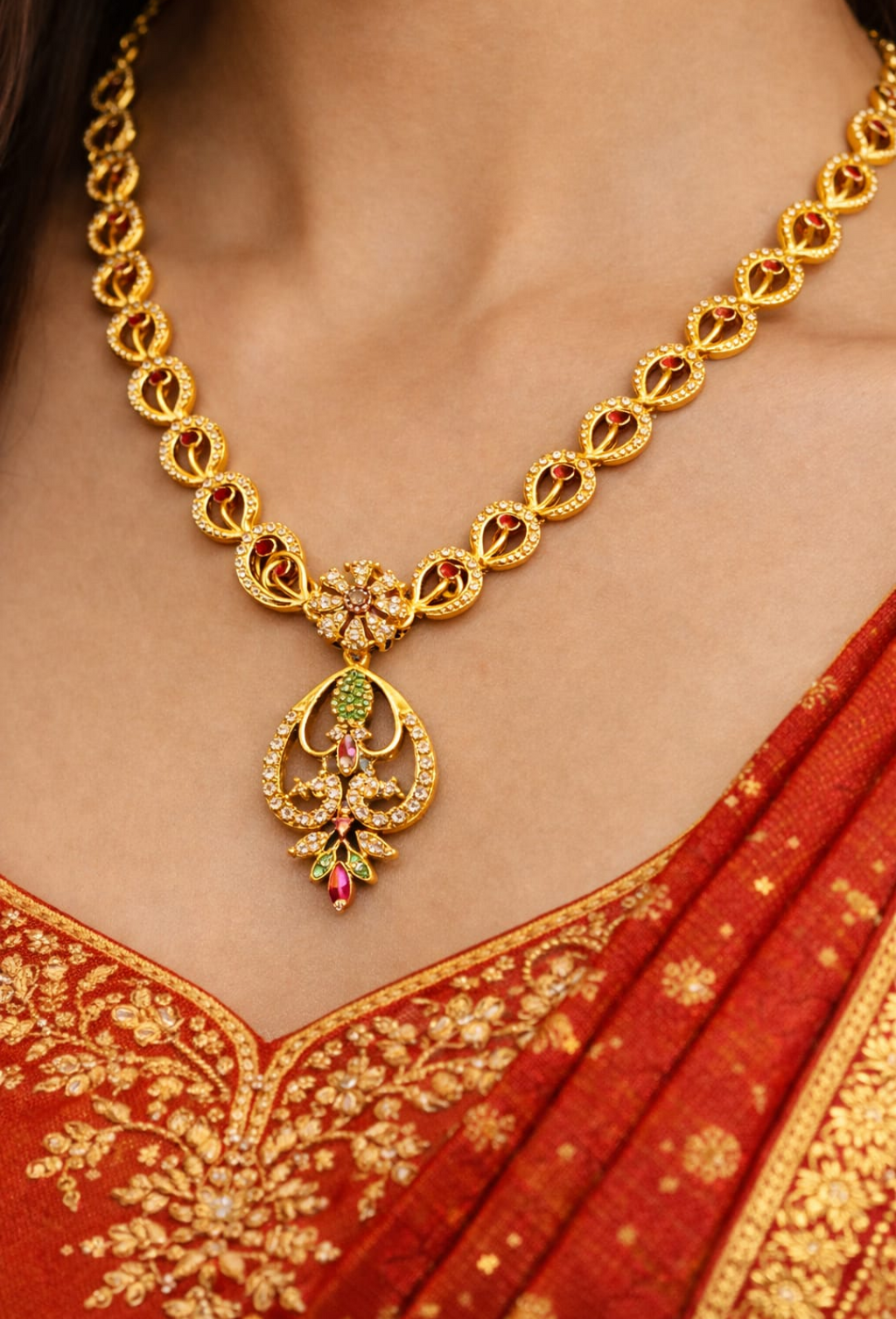 Heart-Shaped Twin Peacock Gold-Plated Short Necklace