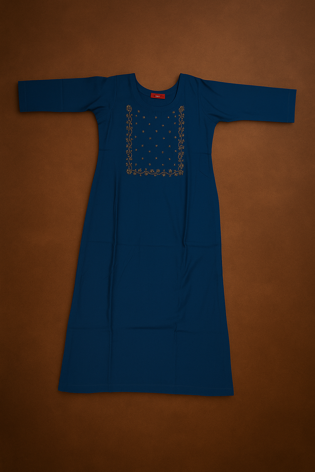 Navy Blue Hand Embroidered Cotton Ethnic Kurti