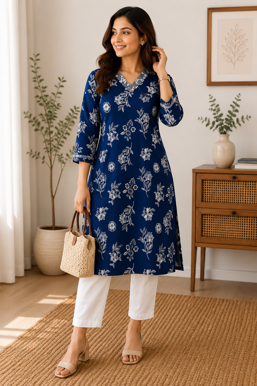 Printed 3/4 Sleeve Cotton Ethnic Kurti