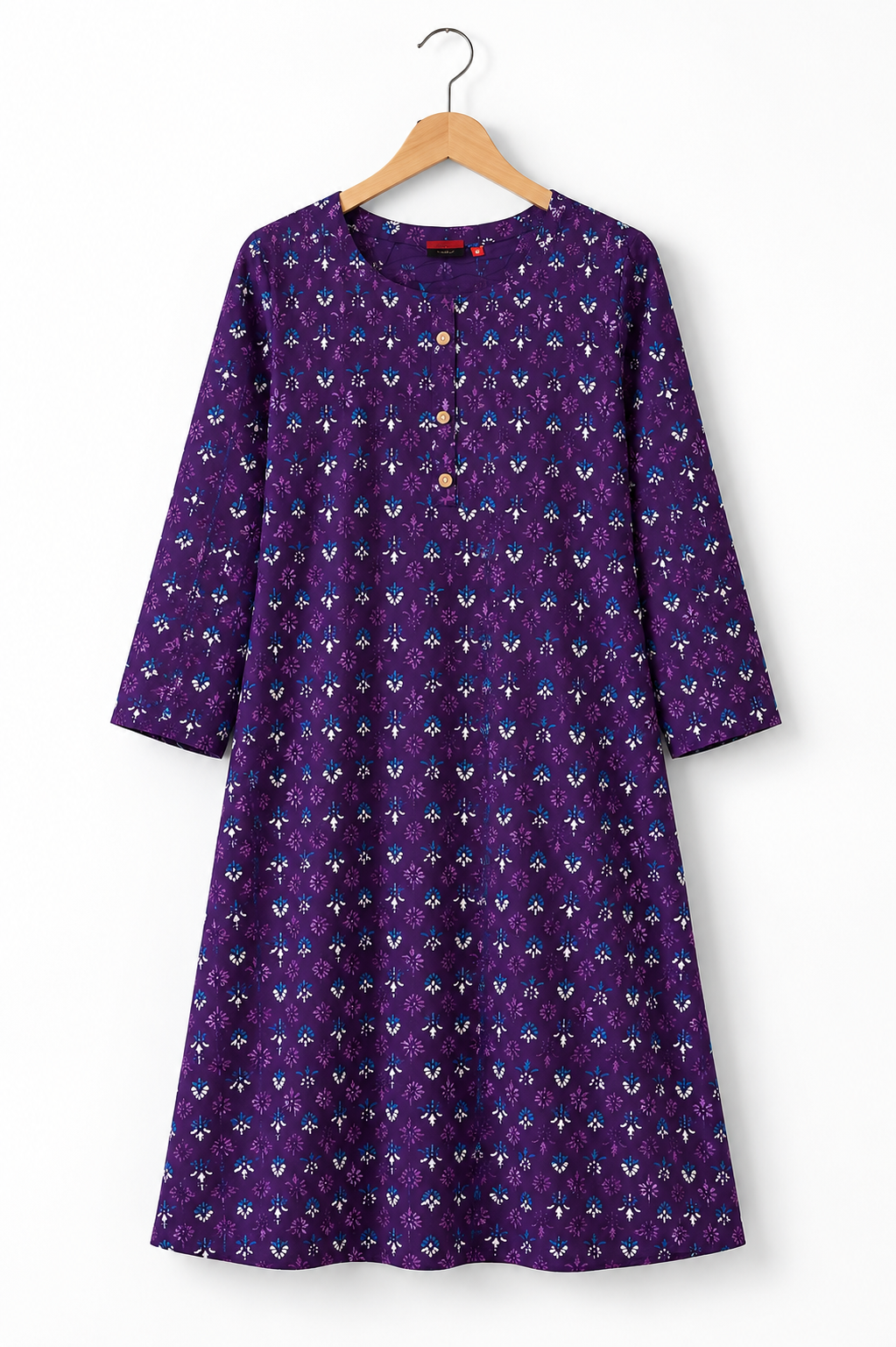 Purple Round Neck Printed Cotton Ethnic Kurti
