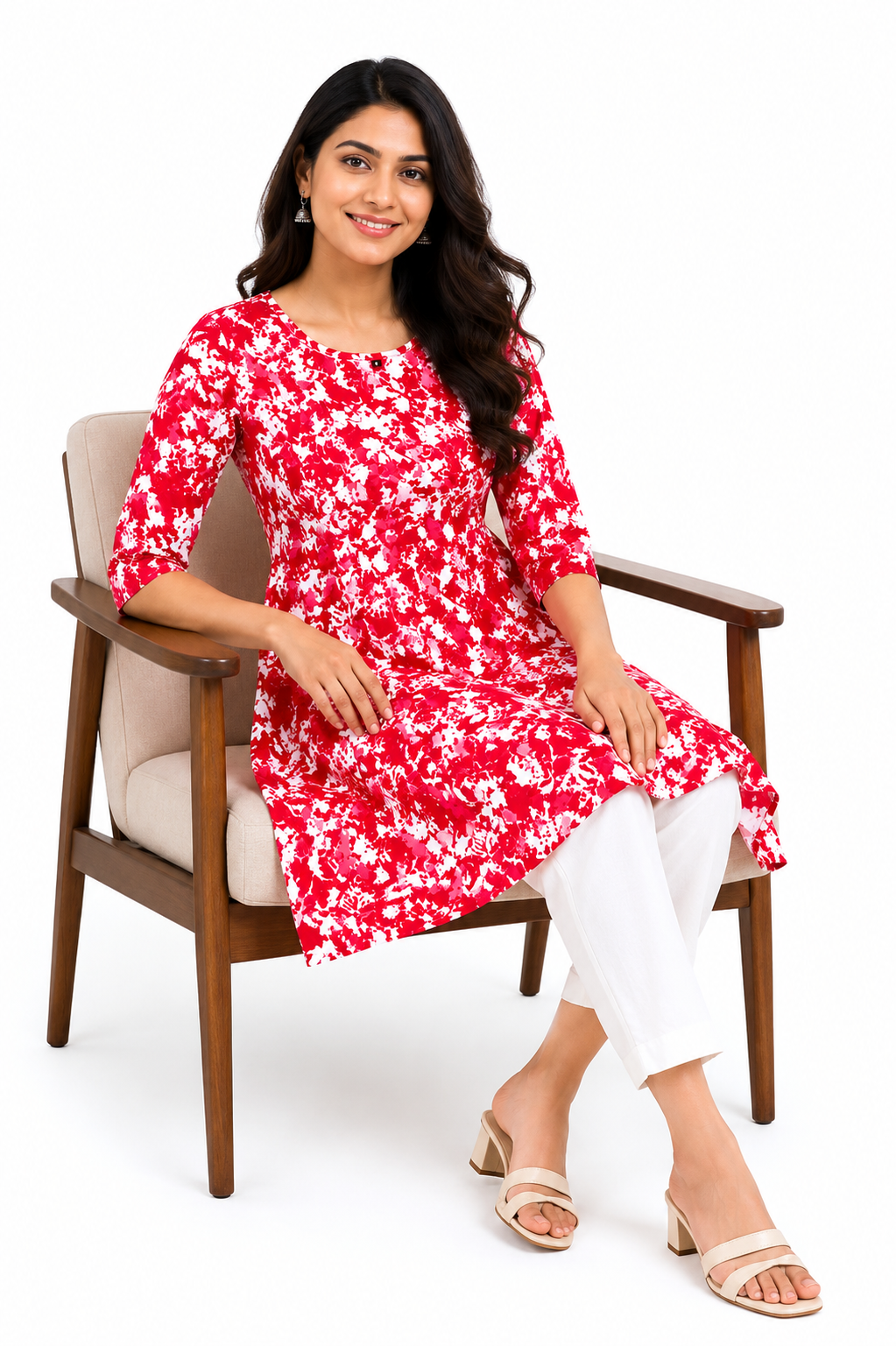 Floral Printed Cotton Ethnic Kurti for Women