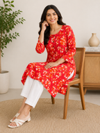 Classic Round Neck A-Line Cotton Single Kurti
