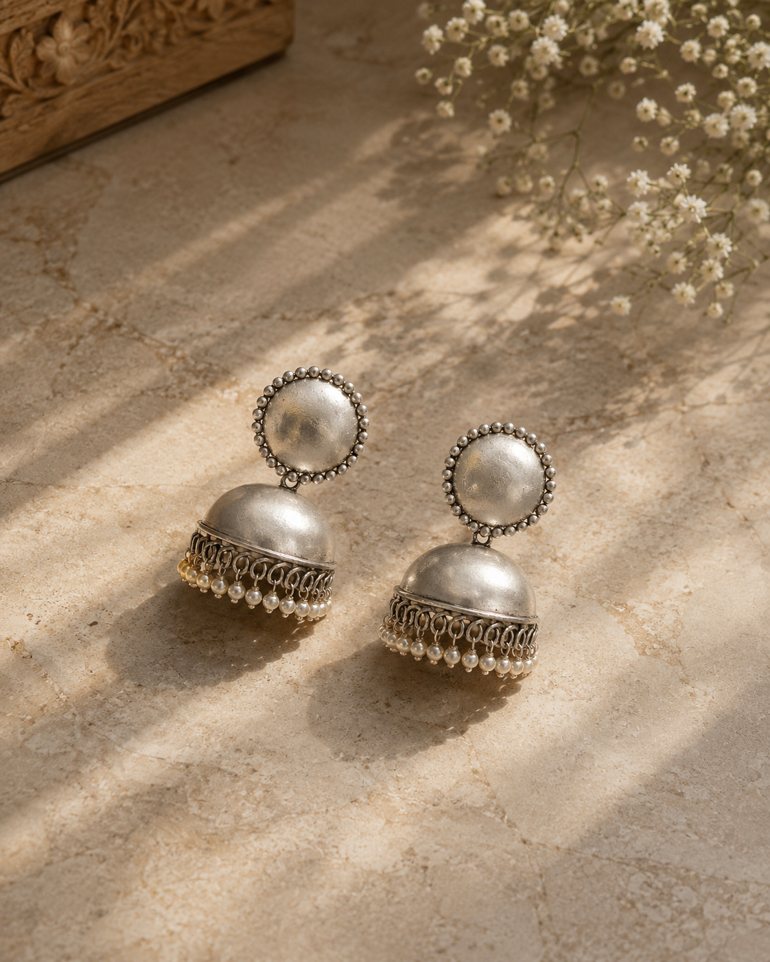 Classic Oxidised Silver Jhumka Earrings
