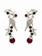 Elegant Oxidised Bird Earrings with Stone Accents