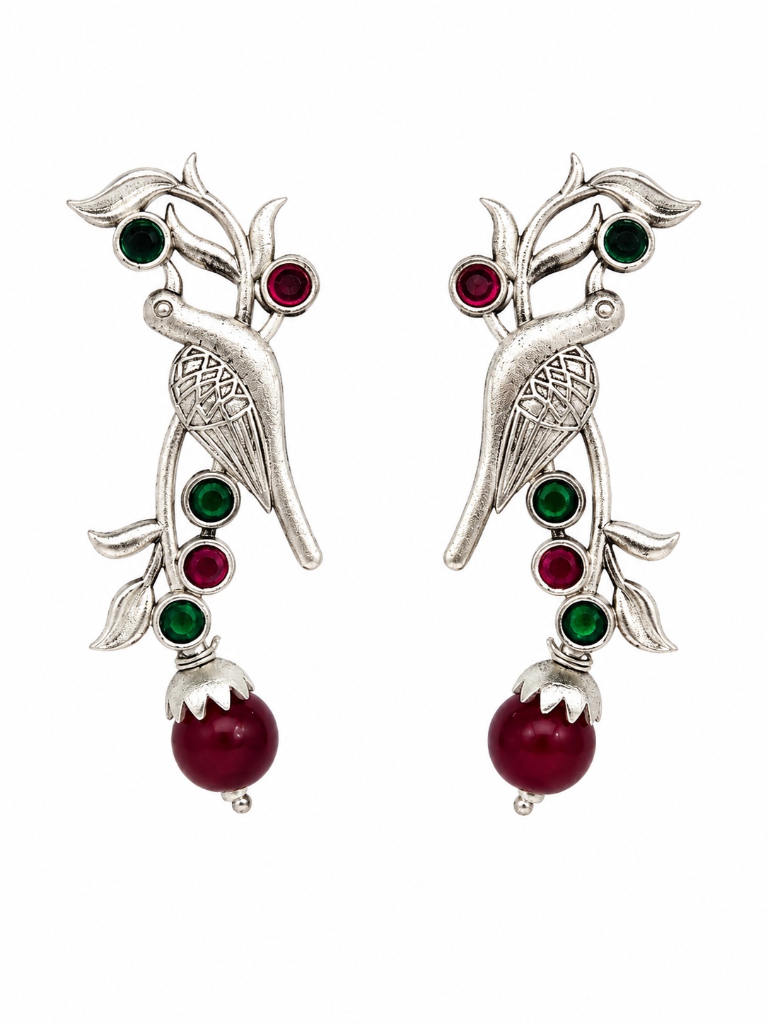Elegant Oxidised Bird Earrings with Stone Accents